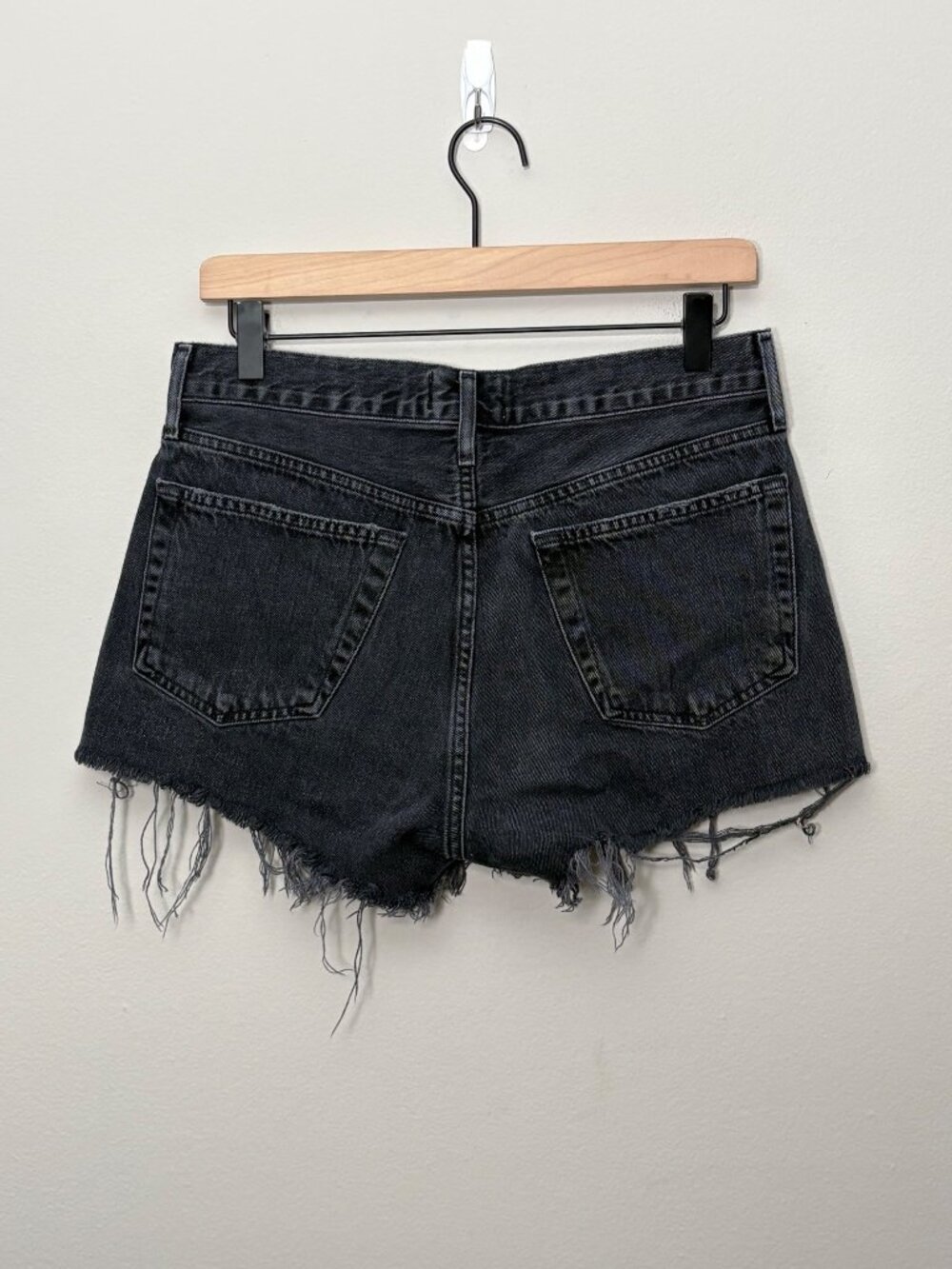 Agolde Parker Distressed Cut-Off High-Rise Button Fly Denim Jean Shorts Black 27 - Picture 10 of 10